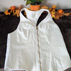 New GUESS Zip-Up Racerback Corset Zip Up Crop Top White - L NWT